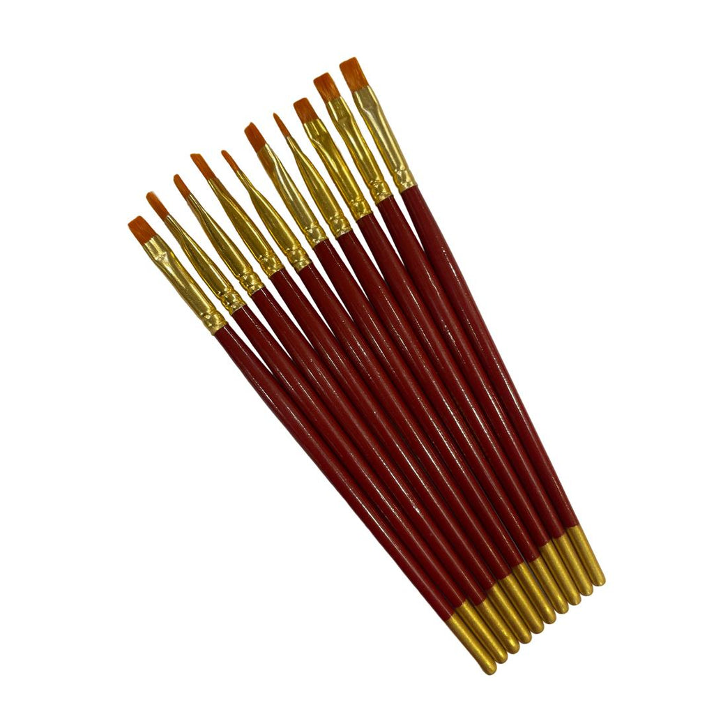 Polo Synthetic Hair Flat Brushes | Artist Paintbrush Set | Pack of 10
