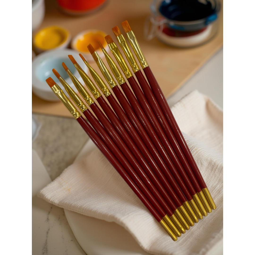 Polo Synthetic Hair Flat Brushes | Artist Paintbrush Set | Pack of 10
