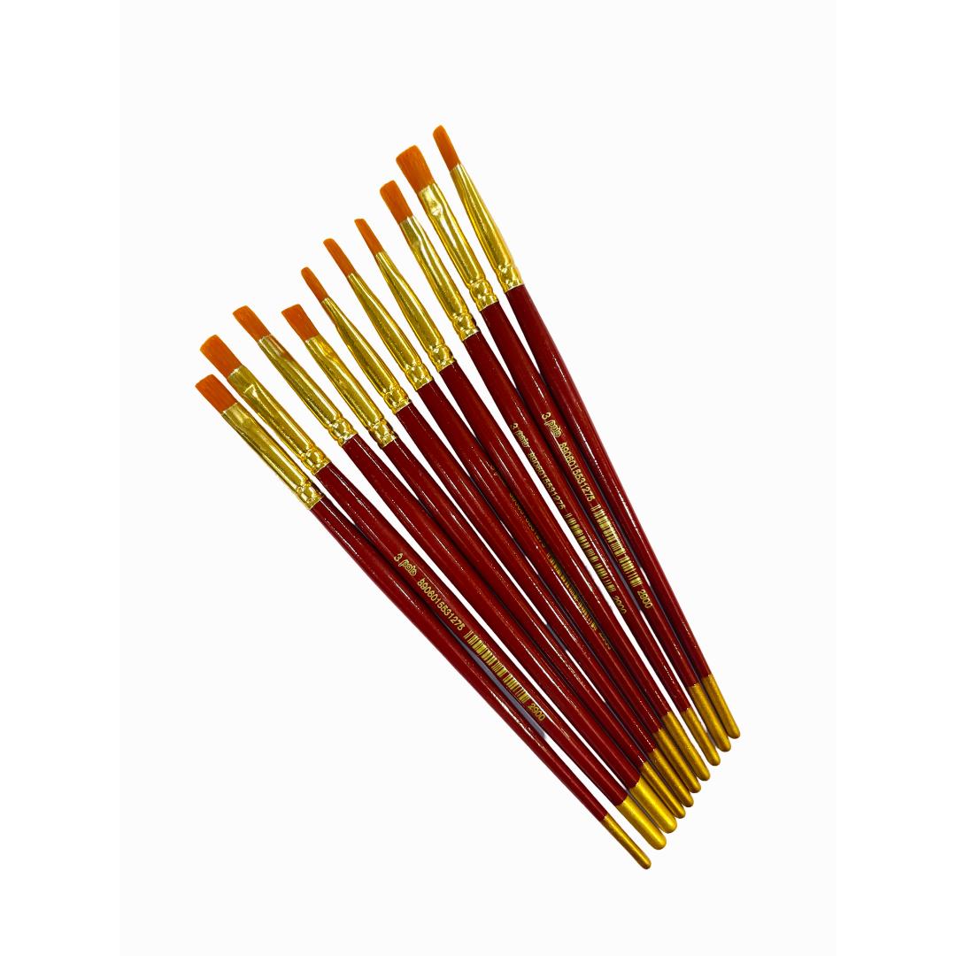 Polo Synthetic Hair Flat Brushes | Artist Paintbrush Set | Pack of 10