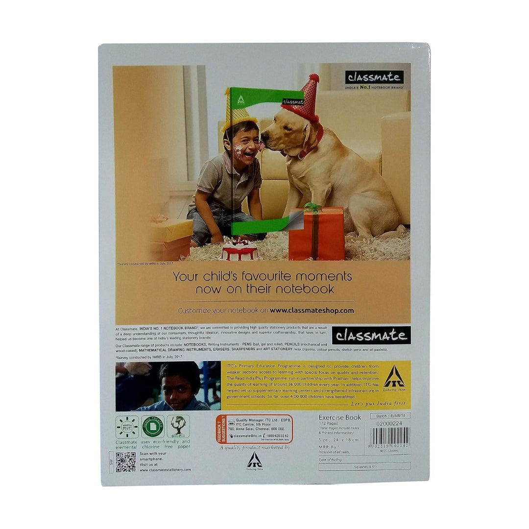 Classmate Square 0.5inch Soft Bound Notebook | Grid Ruled Notebook | 190 x 155 mm