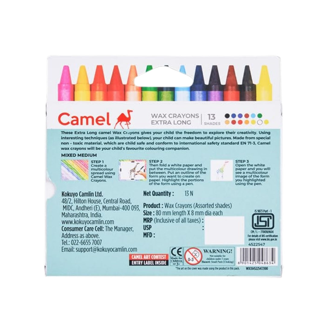 Camel Wax Crayons – 12 Shades Extra-Long
