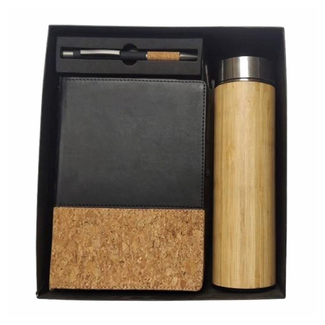 CUBIC 3-in-1 Cork Diary, Pen & Bamboo Bottle Gift Set | Premium Corporate Box