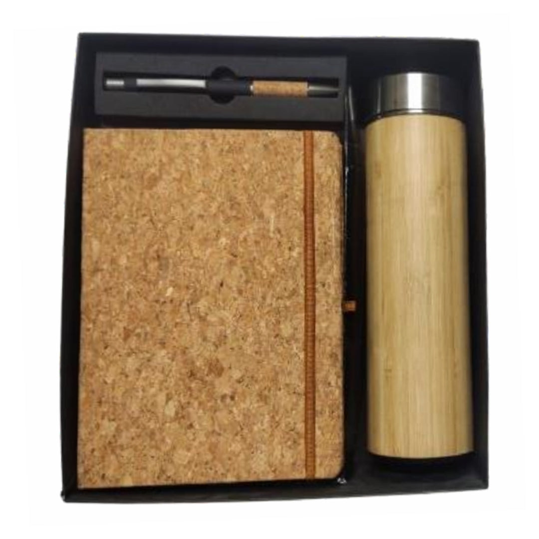 CUBIC 3-in-1 Cork Diary, Pen & Bamboo Bottle Gift Set | Premium Corporate Box