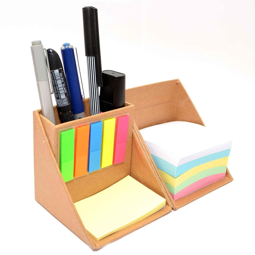 Gravity Eco-Friendly Wooden Sticky Notes Cube with Page Markers & Pen Stand