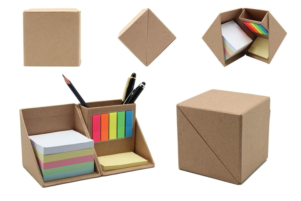 Gravity Eco-Friendly Wooden Sticky Notes Cube with Page Markers & Pen Stand