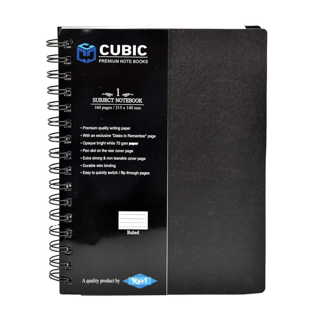 CUBIC A5 Wiro Notebook | 1 Subject | 160 Pages | Black