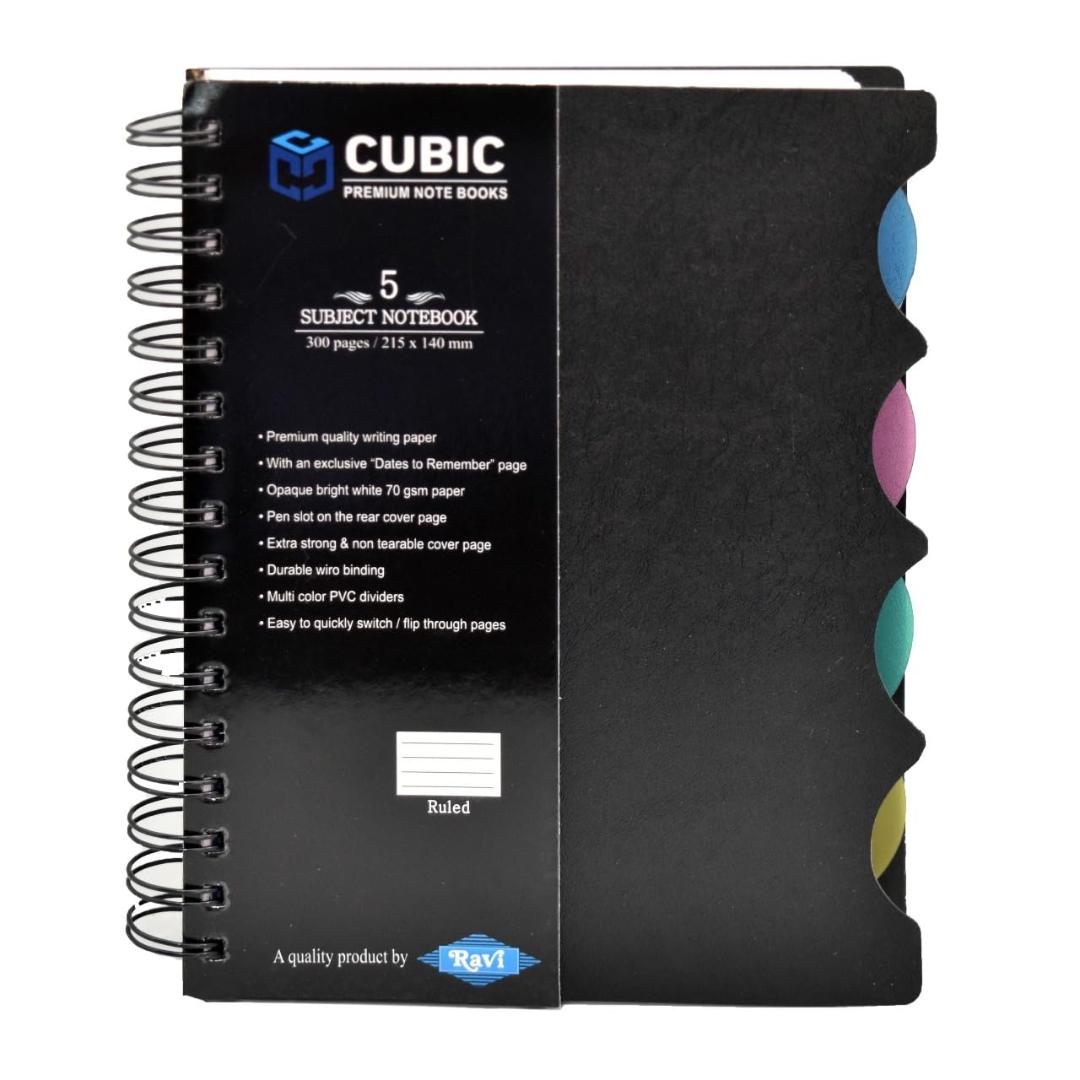 CUBIC A5 Wiro Notebook | 5 Subject | 300 Pages | Black