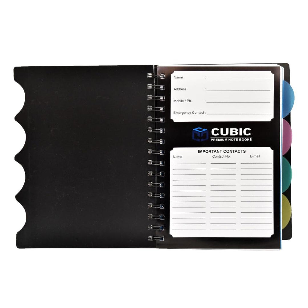 CUBIC A5 Wiro Notebook | 5 Subject | 300 Pages | Black
