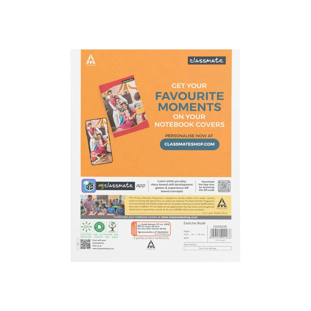 Classmate Longbook | Four Lines | Soft Cover | 140 Pages | 297 × 210 mm