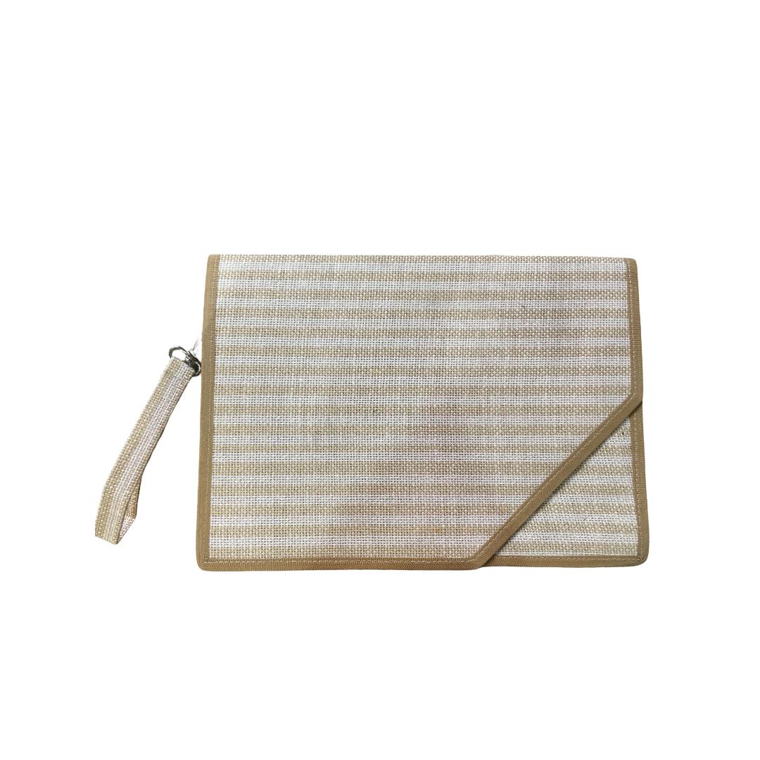 Cubic Jute File | Double Compartment Organizer with Zip & Keychain Handle