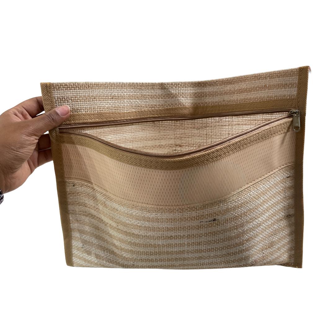 Cubic Jute File | Eco-Friendly File Organizer with Zipper Pocket
