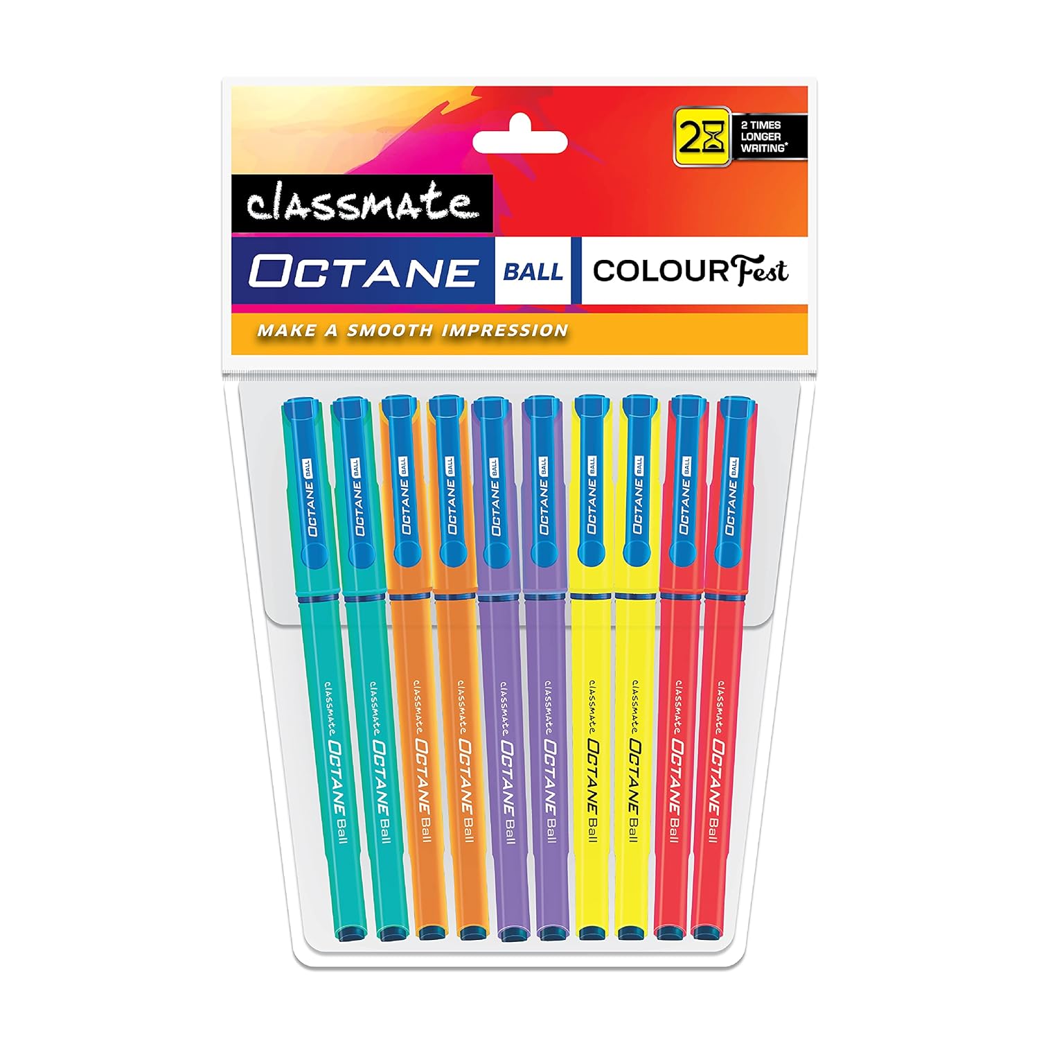Classmate Octane Ball Colourfest Pens | Smooth Writing Pens Blue Pack of 10