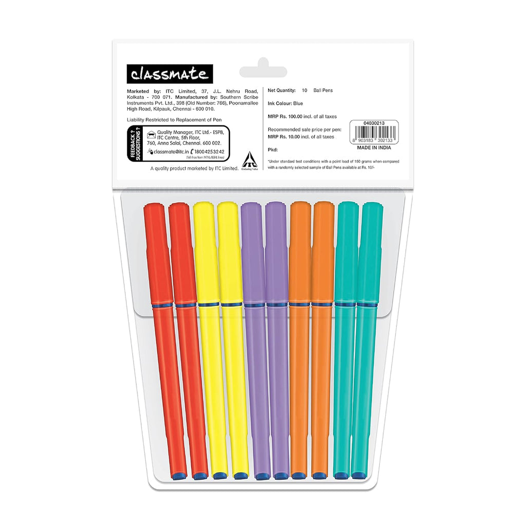 Classmate Octane Ball Colourfest Pens | Smooth Writing Pens Blue Pack of 10