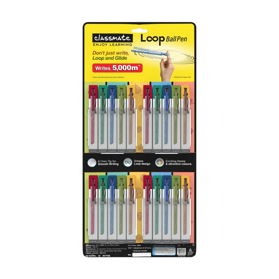 Classmate Loop Ball Pens | Smooth Writing 0.7 mm Blue Ball Pens