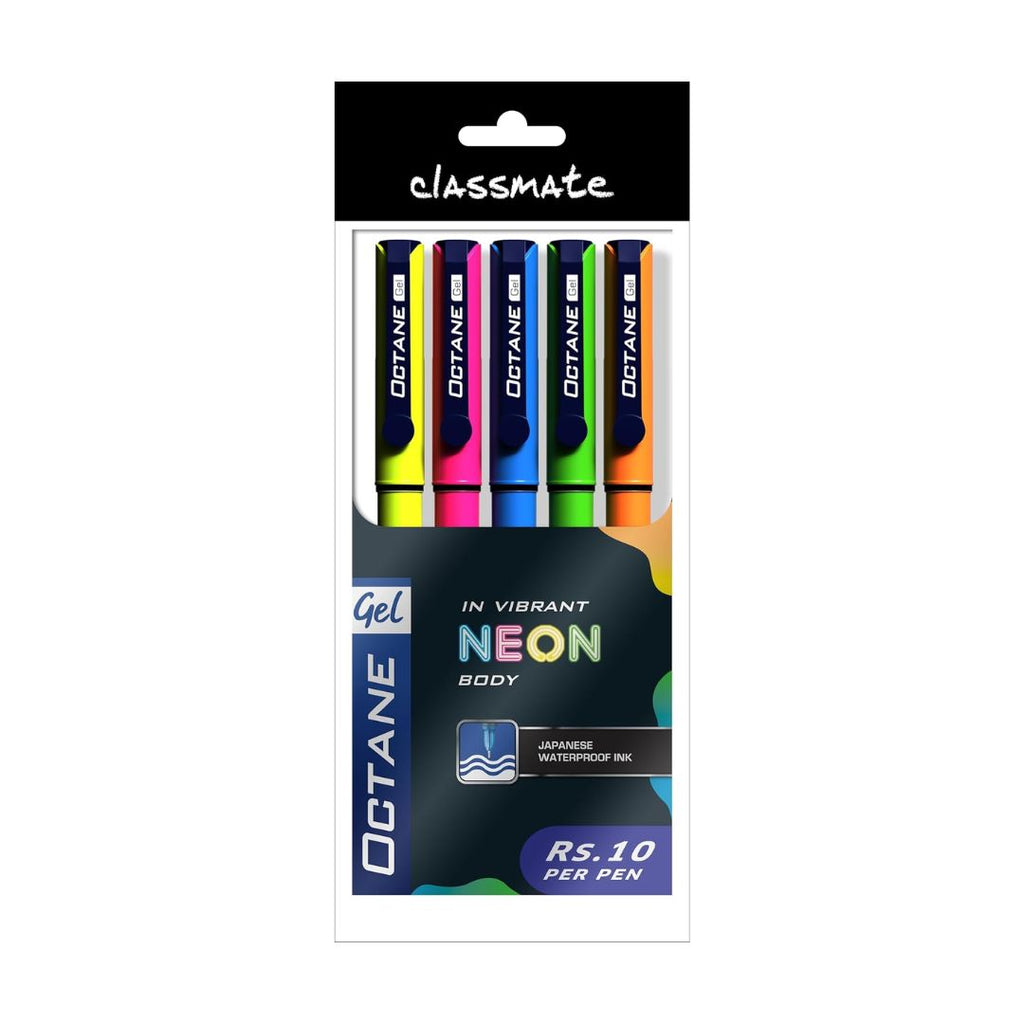 Classmate Octane Gel Neon Pens | Blue Ink Smooth Writing Pens