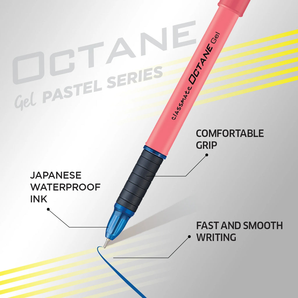 Classmate Octane Gel Pastel Pens | Blue & Black Ink Pens (Pack of 50)
