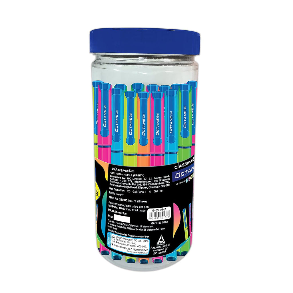 Classmate Octane Gel Neon Pens | Blue Ink Smooth Writing Pens