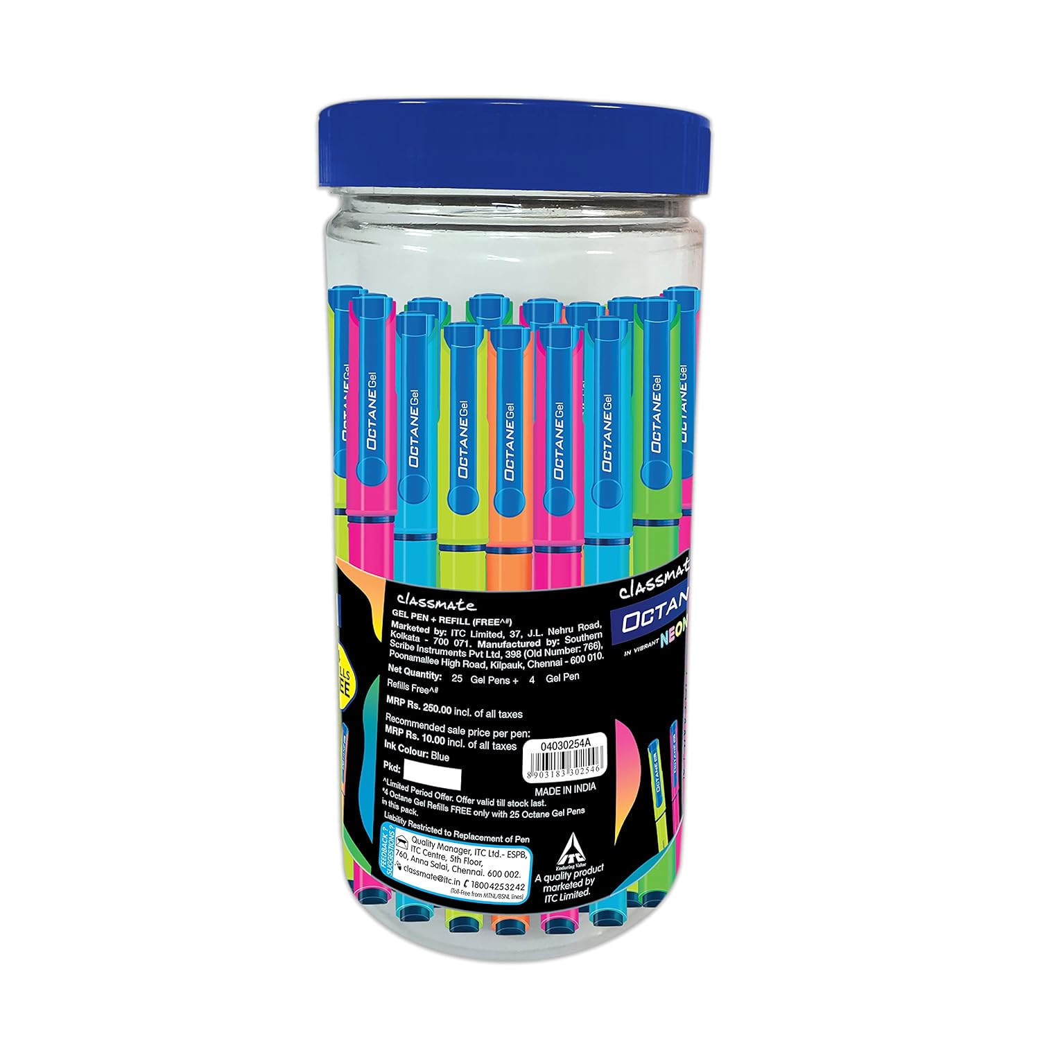 Classmate Octane Gel Neon Pens | Blue Ink Smooth Writing Pens
