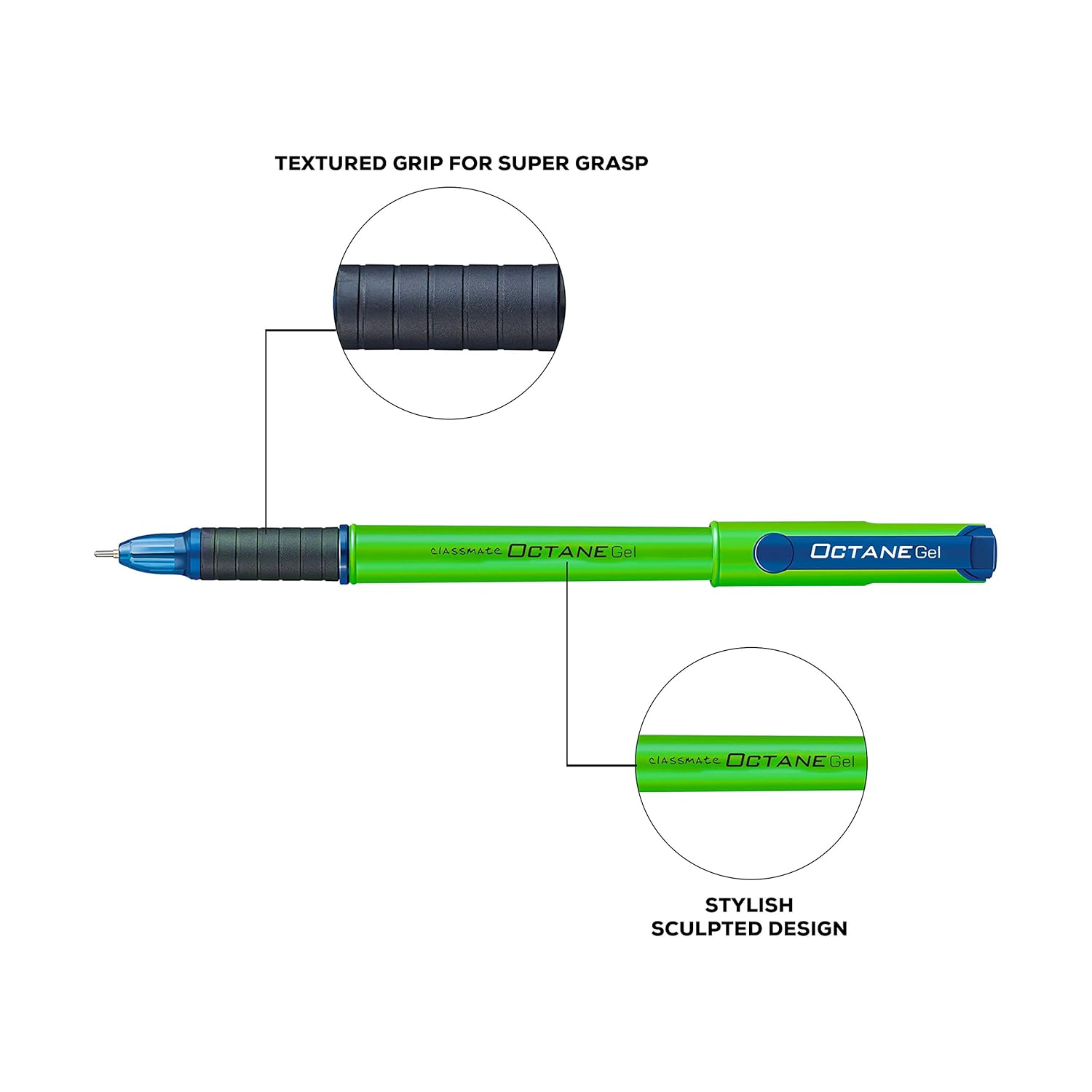 Classmate Octane Gel Neon Pens | Blue Ink Smooth Writing Pens
