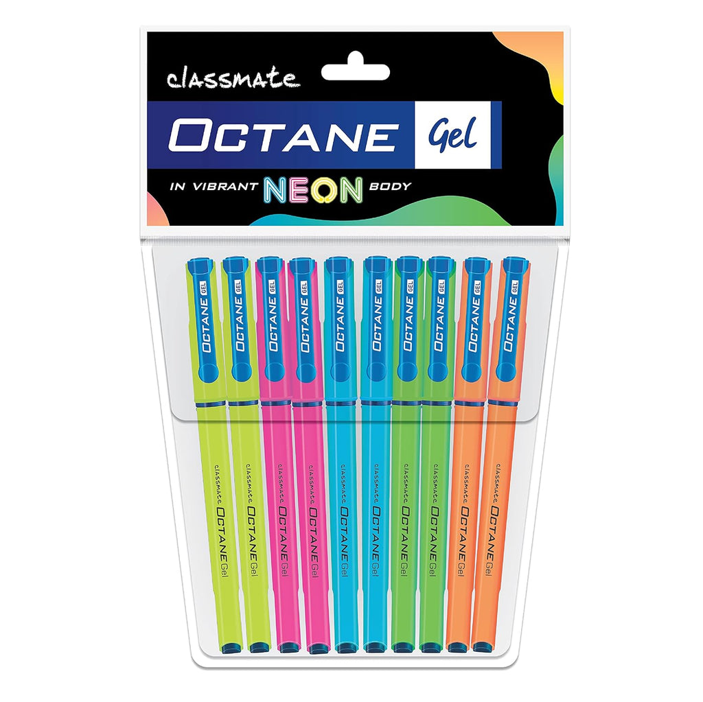 Classmate Octane Gel Neon Pens | Blue Ink Smooth Writing Pens