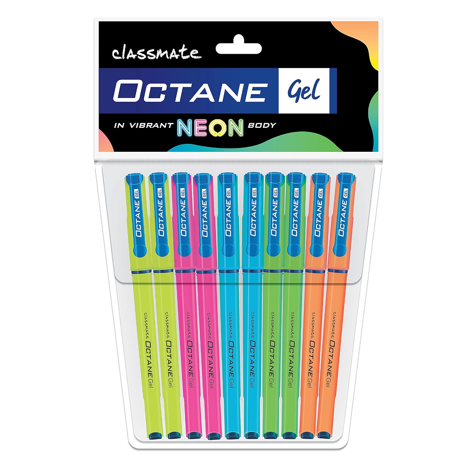 Classmate Octane Gel Neon Pens | Blue Ink Smooth Writing Pens
