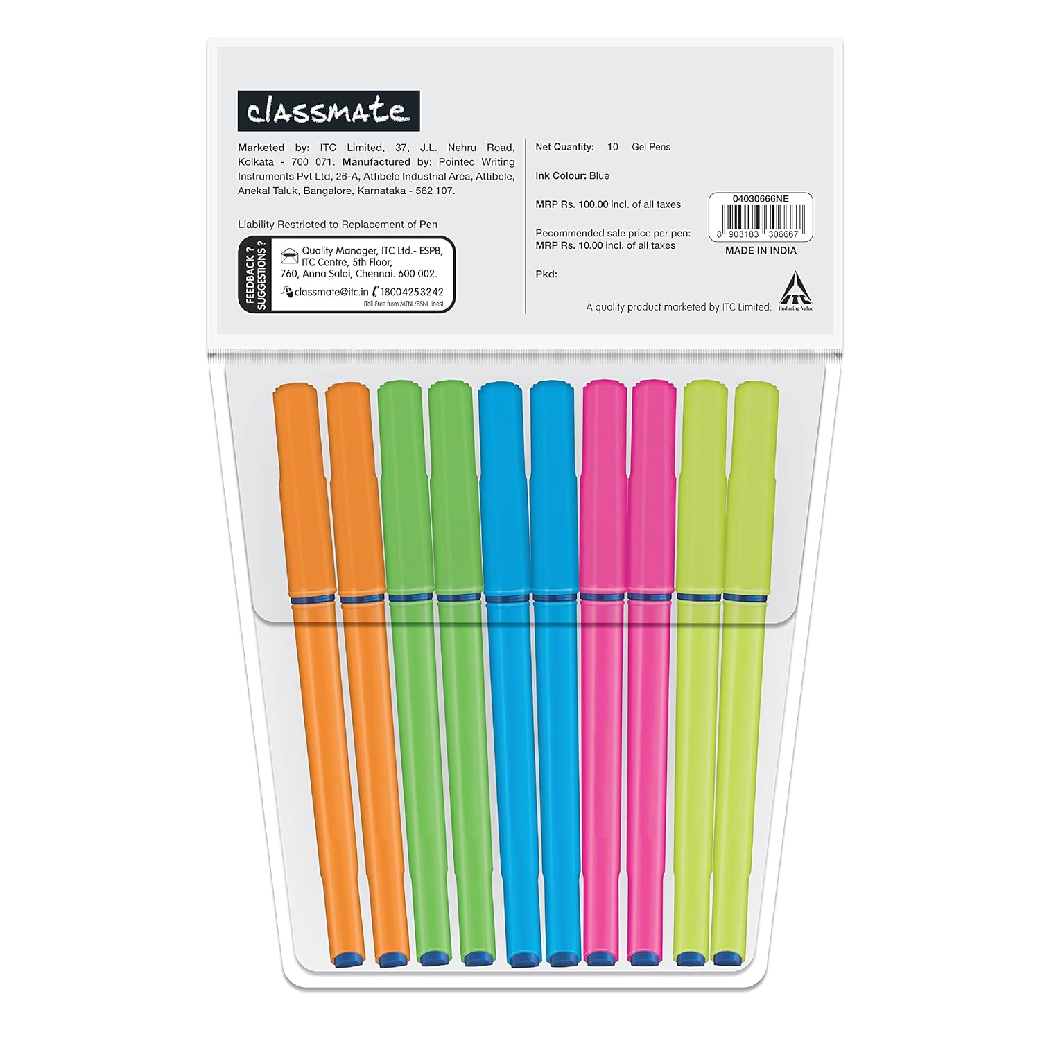Classmate Octane Gel Neon Pens | Blue Ink Smooth Writing Pens